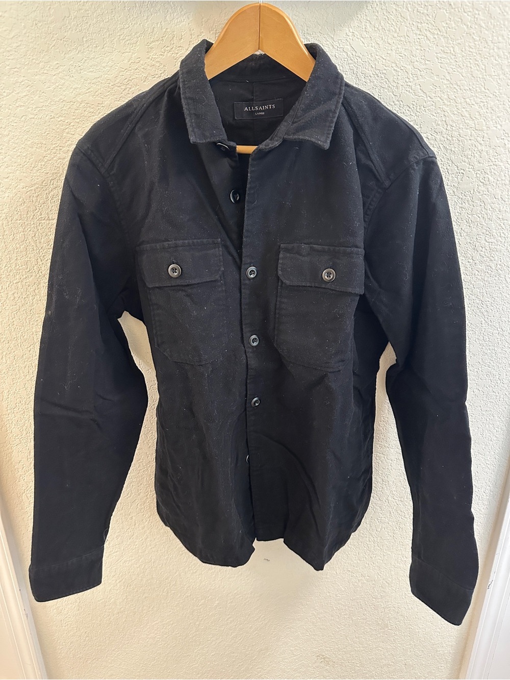 AllSaints Black Button-Front Shirt Jacket